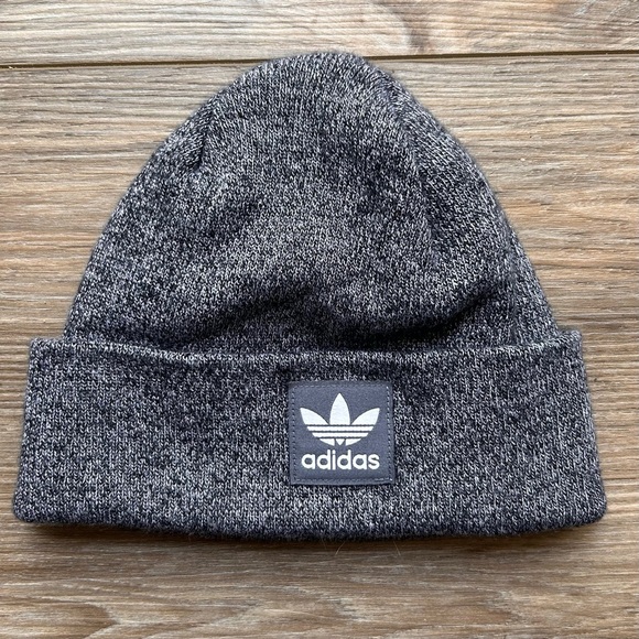 Adidas Gray Knit Hat with Trefoil Logo (One Size) - Picture 1 of 5